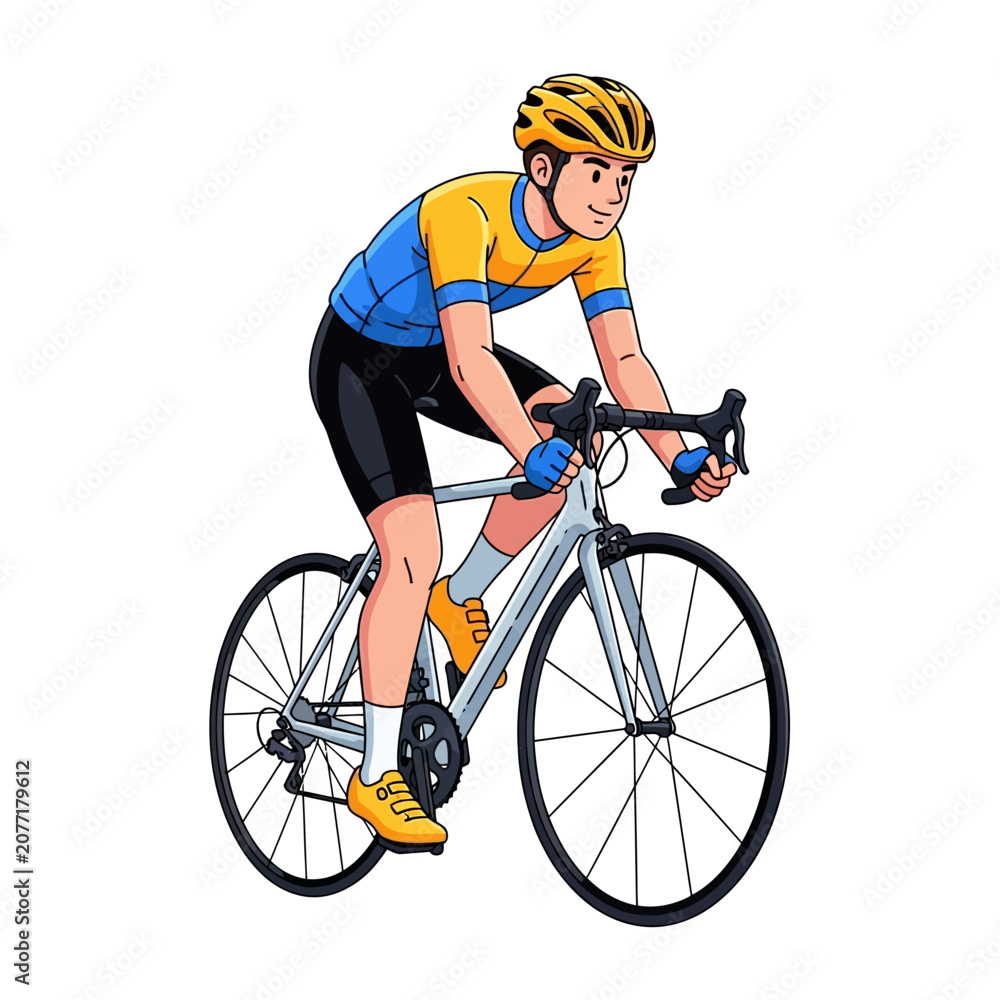 Fototapeta premium Cyclist in sportswear rides bicycle isolated on white background vector
