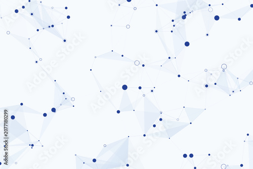 Abstract network of interconnected blue nodes and translucent polygonal connections polygons