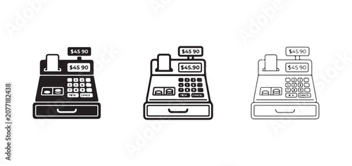 cash registers with different designs and colors on white background for business and shopping concepts  cashier machines with price display and payment terminal