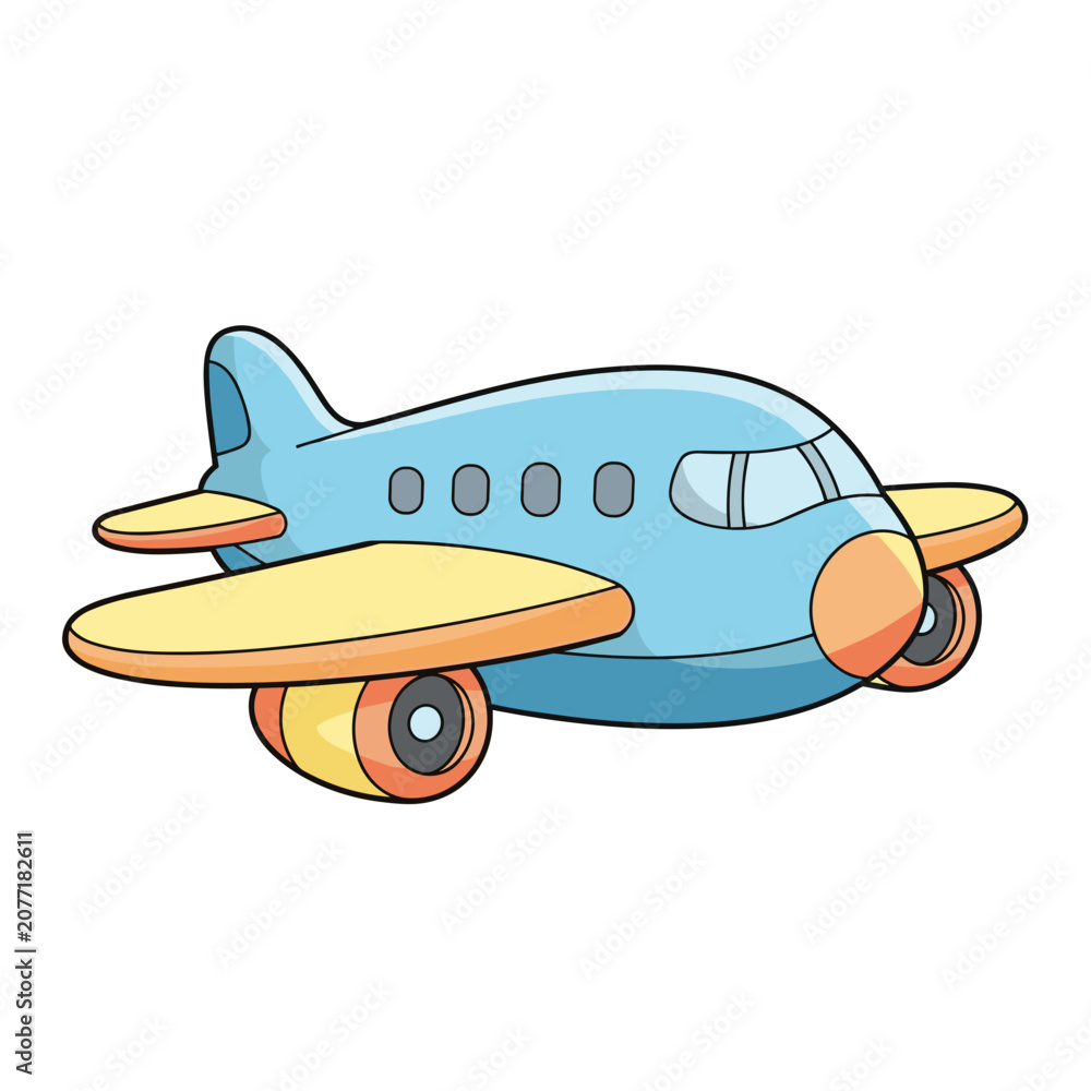 Naklejka premium Cute Blue Cartoon Propeller Plane for Kids