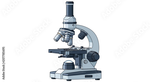 Detailed illustration of a scientific microscope isolated on a white backdrop