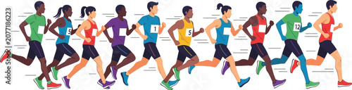 Diverse group of runners in action vector illustration marathon competition