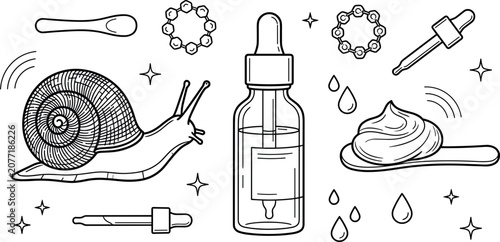 Canvastavla Organic Snail Mucin Serum Dropper Bottle and Cosmetic Cream Spoon Element Set wi