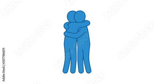 Embracing figures illustration a simple blue line drawing on a white background affection amity arms attachment bonding care cartoon