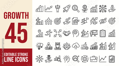 Growth icon set. Editable line icons. Vector illustration.