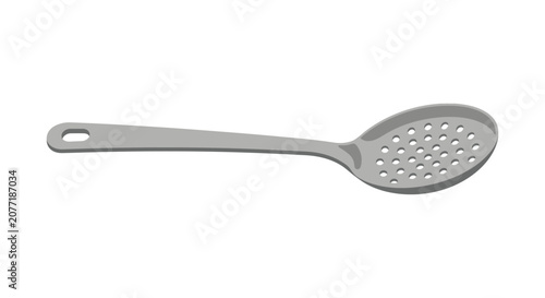 Cuadro en lienzo Silver toned skimmer with perforated bowl and hanging loop on a white background