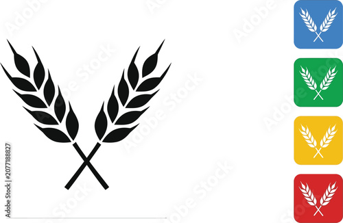 Minimalist black wheat stalk icon design set on a clean light gray square button background