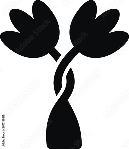 Valokuva Silhouette vector of two entwined tulip flowers for floral design