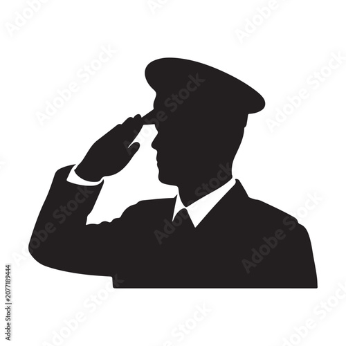 Photos Silhouette of a man in a military uniform saluting isolated on white background