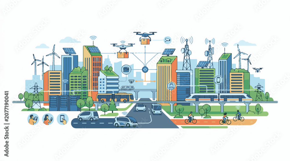 Obraz premium Advanced urban landscape with clean energy and smart transportation