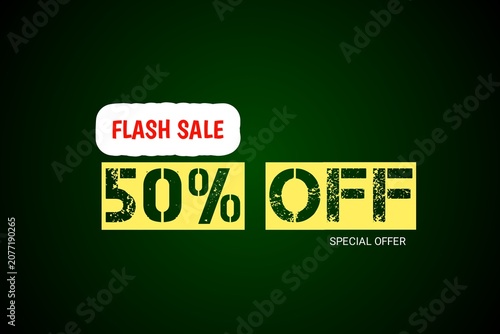 Flash sale up to 50% off discount offer banner card with black background illustration sale banner card graphics design art business poster