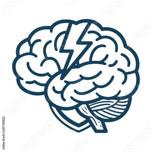 Human brain with lightning bolt representing a sudden idea icon