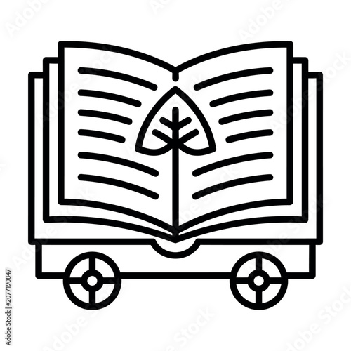 Open book with a tree leaf inside on wheels mobile library icon