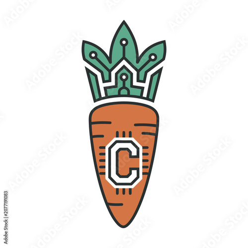 Creative carrot logo with crown and letter C for healthy food brand