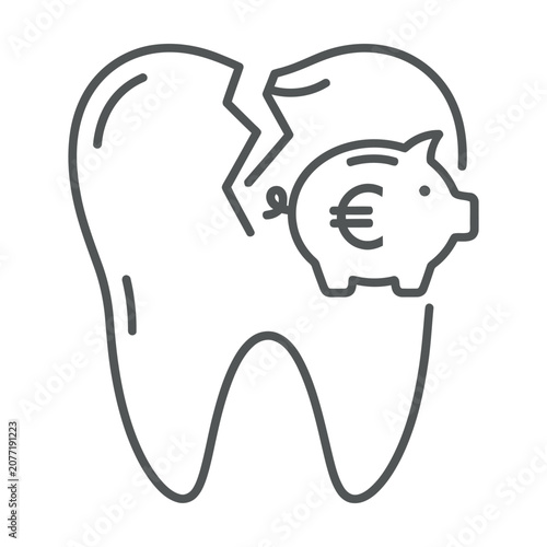 Broken tooth with piggy bank and euro symbol for dental insurance cost