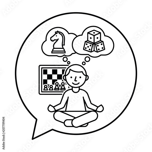 Person thinking about chess and games line art vector illustration