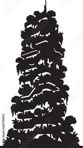 Black silhouette tower, stacked crowd illustration, people mass, protester mob, demonstration vector