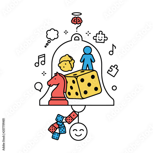 Gamification and creative thinking bell concept vector illustration