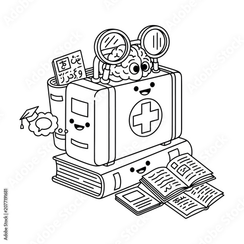 Medical education and brain health concept line art vector illustration