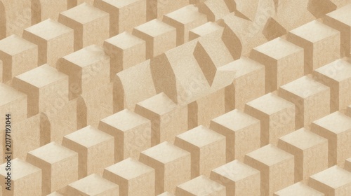 Cubes arranged in a repetitive geometric pattern create a modern textured surface with soft shadows and neutral beige tones that offer a minimalist backdrop for various digital design projects.