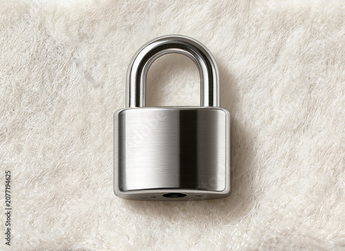 Metal silver padlock for securing valuables, security lock for safety and protection