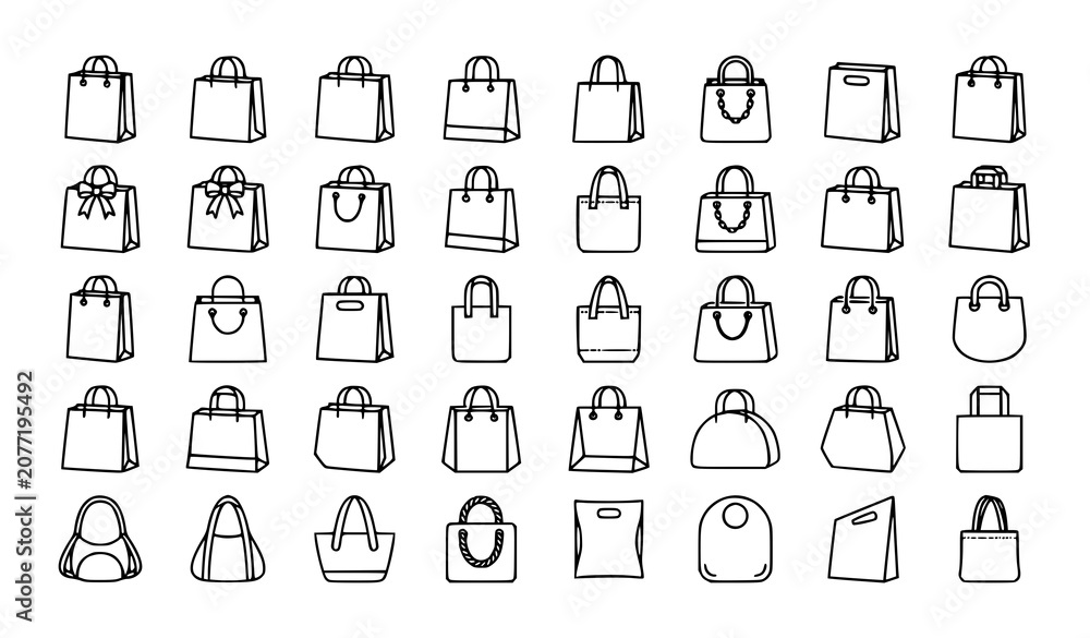 Fototapeta premium Modern Shopping Bag Outline Icon Collection for Retail and E-commerce