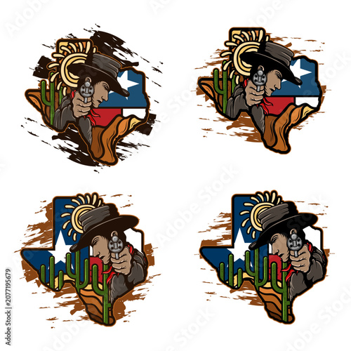 Texas Cowboy State Map Vintage Vector Collection