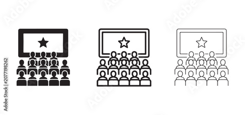 audience icons in front of screens with stars on them for presentation or video conference rating or ranking  web and digital concepts