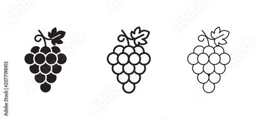 grape bunch icons with leaf  fruit symbols for design and illustration