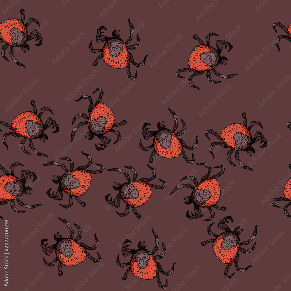 Fototapeta premium pattern lyme tick hand drawn. mite bite, parasite animal, bed bedbug lyme tick vector sketch illustration
