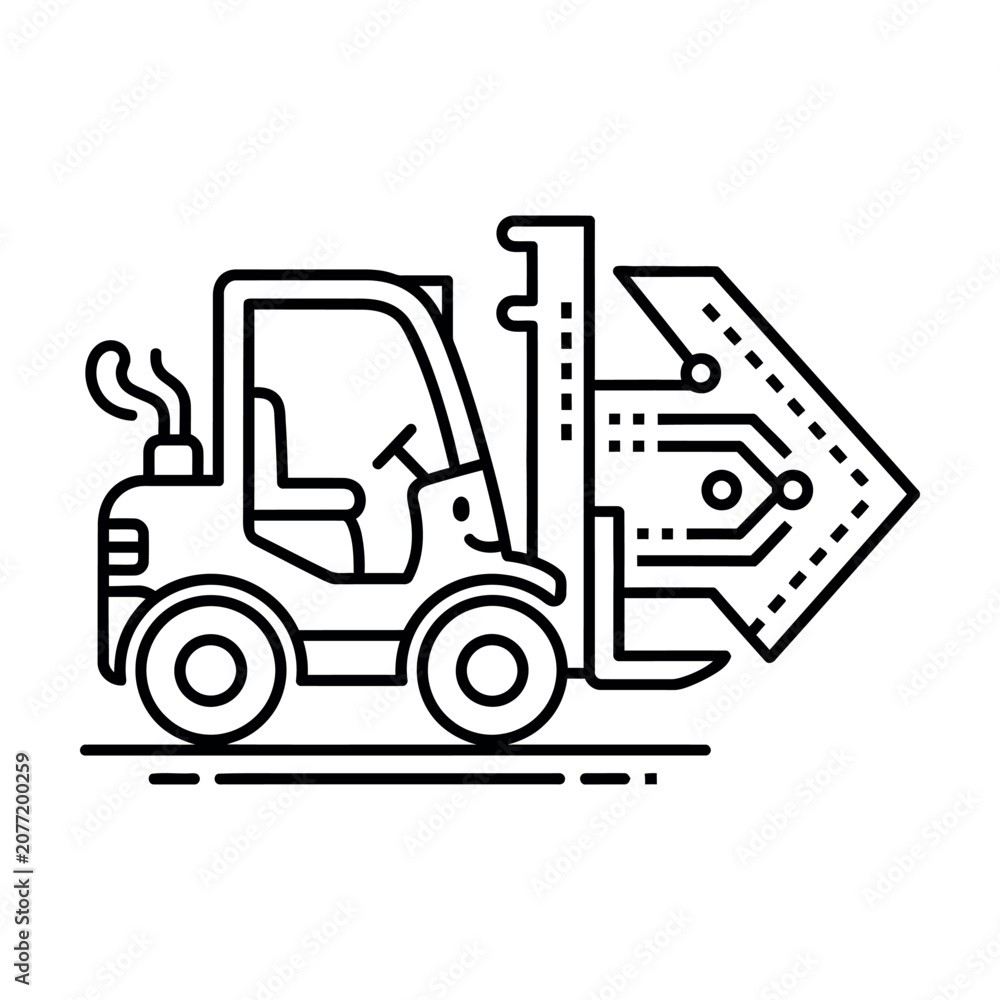 Naklejka premium Forklift truck carrying a house structure as a construction icon