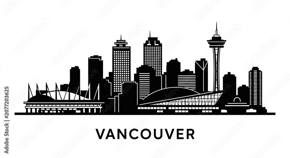 Fototapeta premium Vancouver Cityscape Silhouette: Architectural Black and White