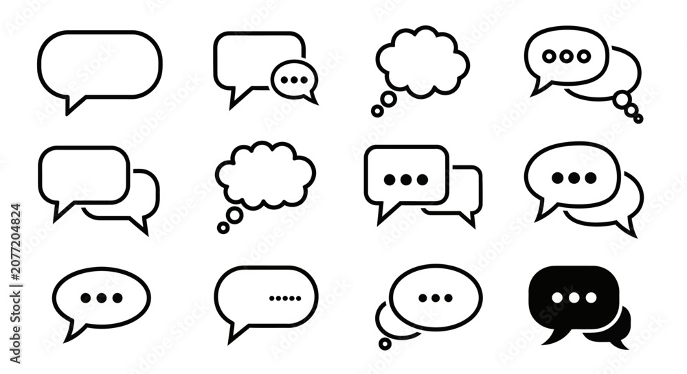 Obraz premium Speech Bubbles Icons Set: Chat, Dialogue, Communication, Messages, Ideas