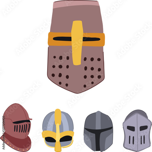 Quadro su tela Collection of stylized ancient warrior and medieval knight helmets in different