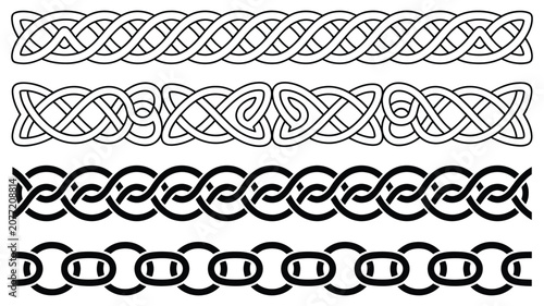 Celtic Ornament Borders Featuring Linked Chain Patterns, Geometric  Traditional Heritage Motifs, Decorative Elements and Abstract Frame Designs, Vector Designs