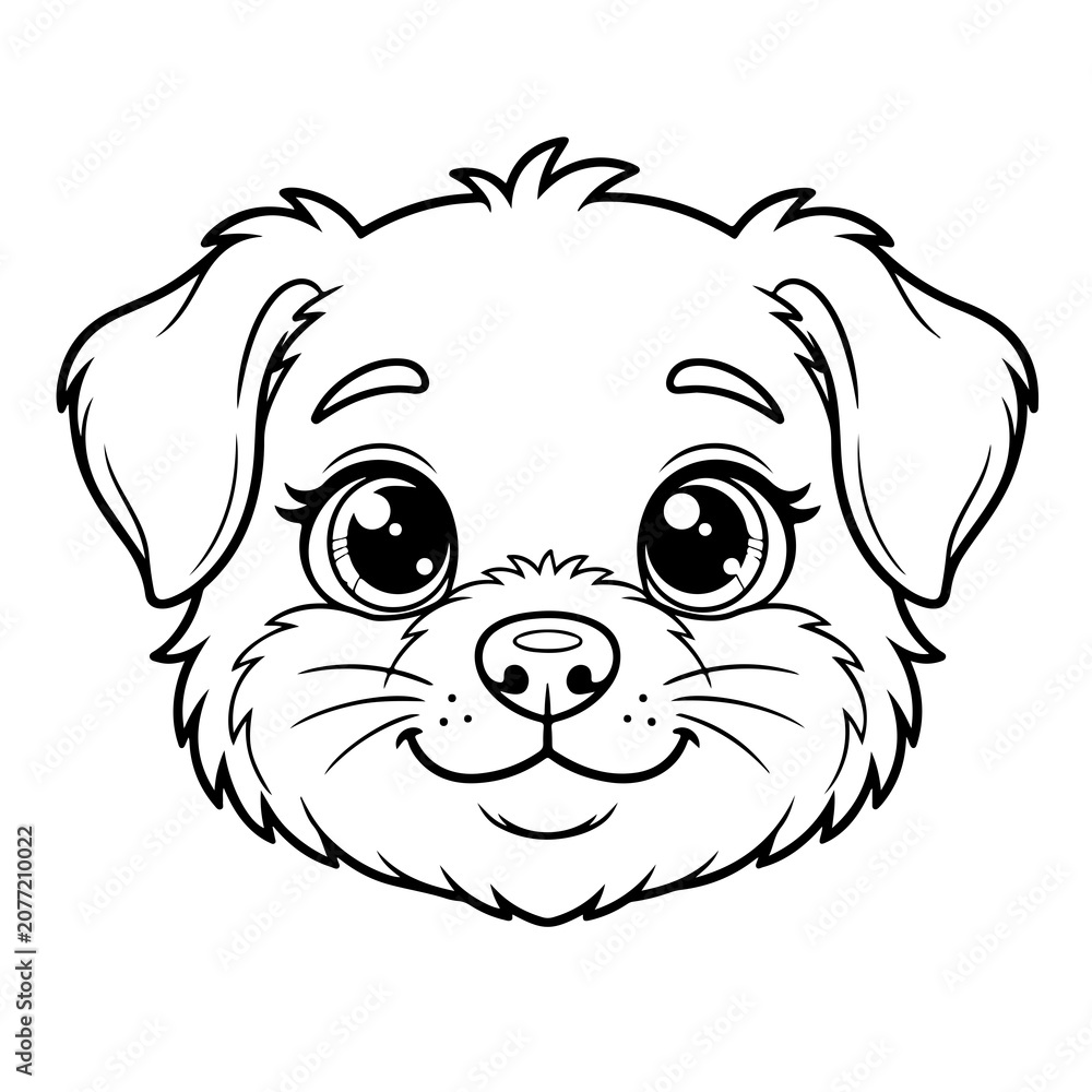 Obraz premium Cute cartoon dog face, outline drawing, simple and friendly illustration