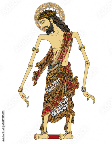 Jesus Christ with Crown of Thorns in Traditional Javanese Wayang Kulit Shadow Puppet Style
