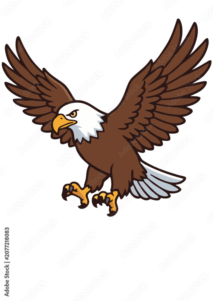 Fototapeta premium Flying bald eagle attacking with claws cartoon mascot vector illustration