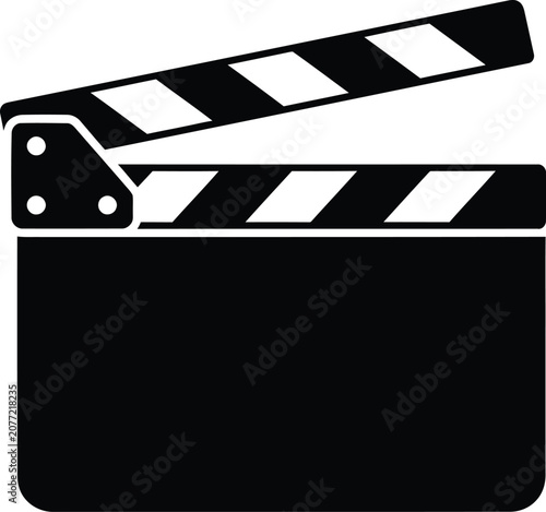Fényképezés Silhouette vector movie clapperboard icon for media industry production design
