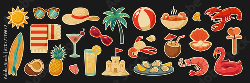 Konstfotografi Summer Vacation Icons on Black Background