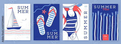 Fotografie Set of summer striped sea vacation posters or covers