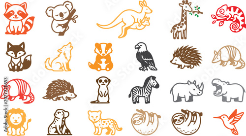 Photography Cute kawaii wild animals vector icon set featuring flat cartoon zoo and forest c