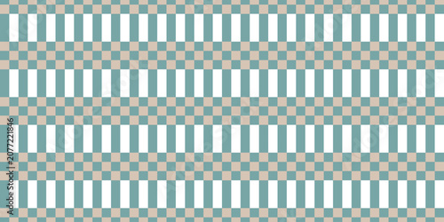 Seamless vintage striped and checkered pattern in soft teal beige and white tones creates elegant geometric background for fabric wallpaper wrapping paper textile packaging and modern surface design