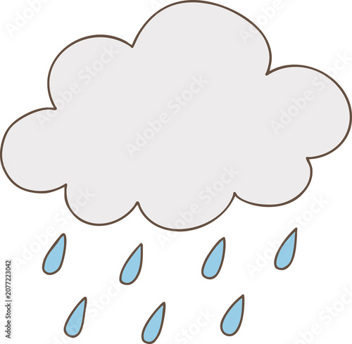 Cute Hand Drawn Rainy Weather Cloud with Falling Blue Raindrops Illustration