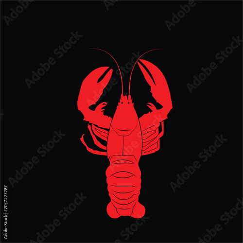 Red Lobster Silhouette Against Black Background Vector Illustration