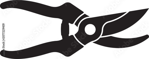 Foto Black and white silhouette of garden pruning shears, side view of handheld secat