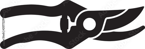 Bild auf Leinwand Black and white silhouette of garden pruning shears, side view of handheld secat