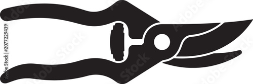 Canvastavla Black and white silhouette of garden pruning shears, side view of handheld secat