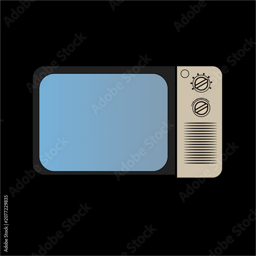 Vintage television set vector illustration with beige casing and blue screen