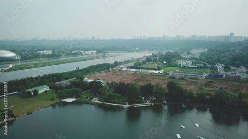 Aerial forward pass over pond and circuit